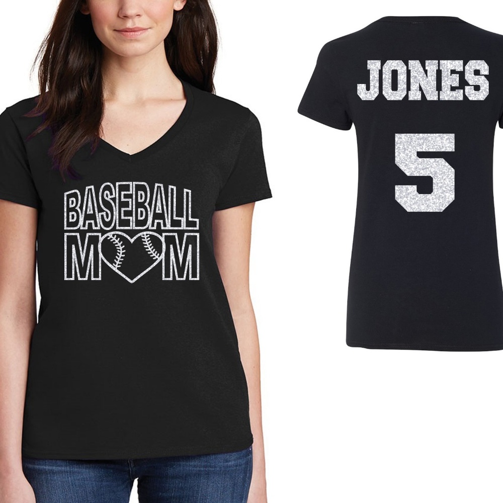 Personalized Baseball Mom Women's V-Neck Tee